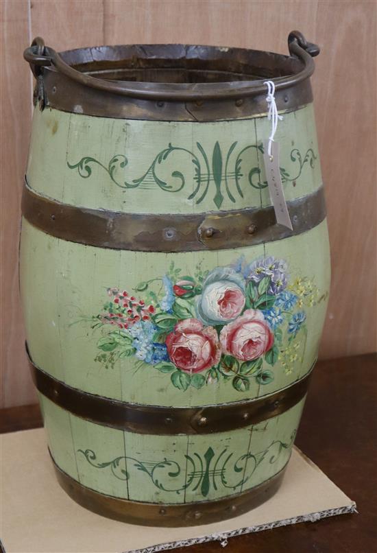 A painted coopered oak bucket H.40cm